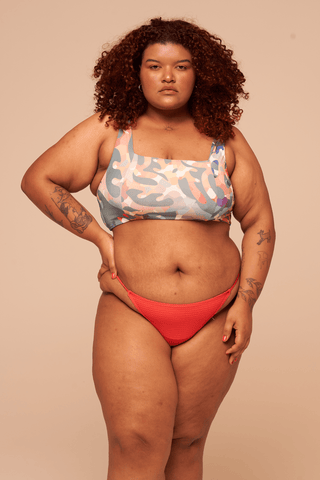 Calcinha de Biquíni Absorvente Tanga Textura Coral - Tamanho 54