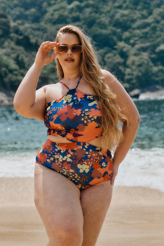 Maiô Absorvente Frente Única com Recorte Herself & Boa Forma Floral - Tamanho 46