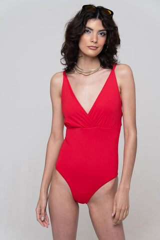 Maiô Absorvente Decote V Vermelho - Tamanho 36